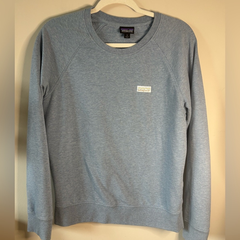 Patagonia women’s organic cotton  Light Blue Crewneck Sweatshirt size M‎